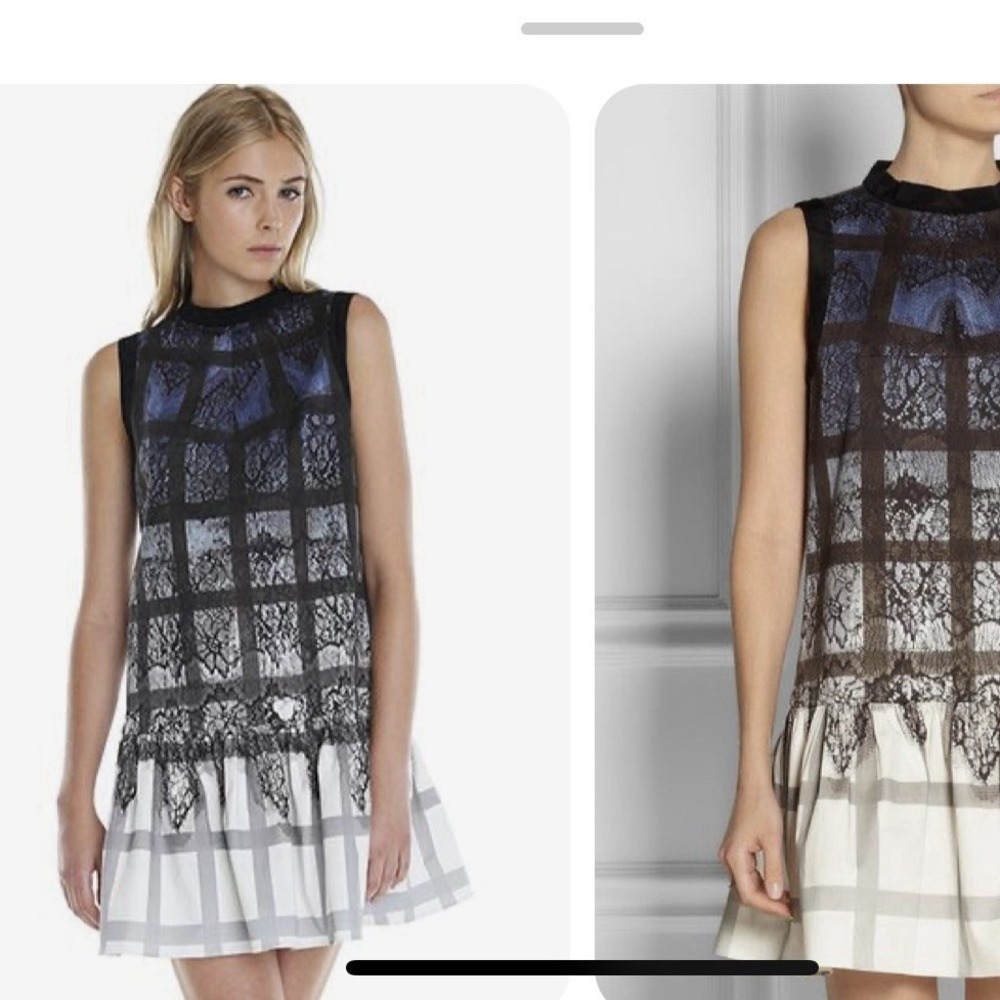 Tibi Silk Dress Blue Black Abstract Artsy Ombré Drop Waist 4‎ Mini Sleeveless - Picture 4 of 11